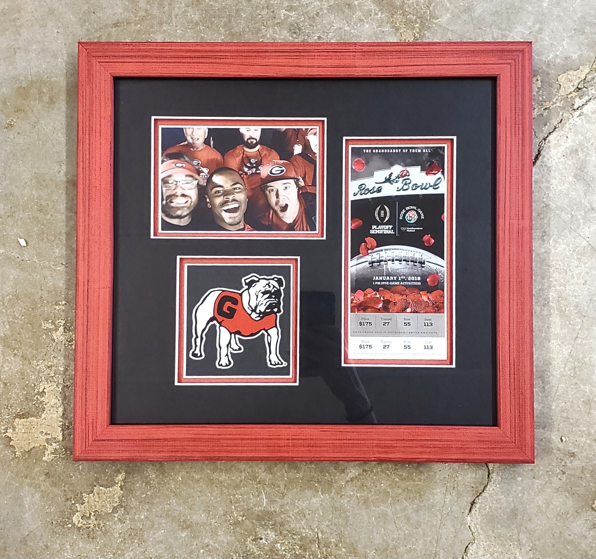 Framed sports memorabilia and jersey shadow box